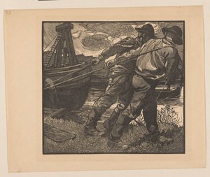 Arbeidere med tau på land av Johannes Josephus Aarts