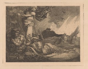 Landskap med hveteåker, høstere, satyr og kvinneskikkelser av Johannes Josephus Aarts