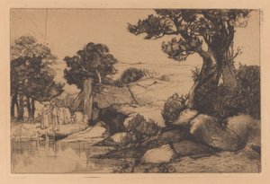 Landskap med mann og kvinne på bredden av Johannes Josephus Aarts