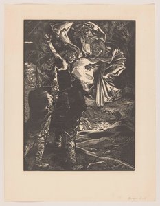 Macbeth og Banquo møter de tre heksene av Johannes Josephus Aarts