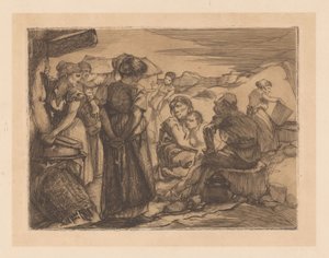 Mann, kvinner og barn i et kupert landskap av Johannes Josephus Aarts