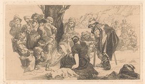 Menn, kvinner og barn ved et tre av Johannes Josephus Aarts