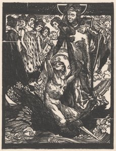 Kvinnefigurer med mann på fugleryggen av Johannes Josephus Aarts