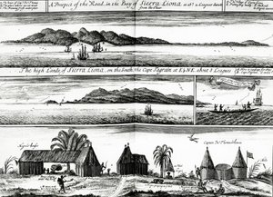 A Prospect of the Road in the Bay of Sierra Liona, en illustrasjon fra vol. 5 av Awnsham og John Churchills 