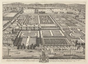 Utsikt over Beaufort House og Chelsea 1699 av Johannes Kip
