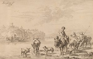 Kvinne sitter på et muldyr, 1769.