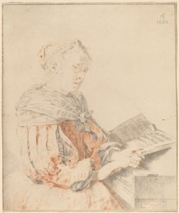 Ung jente ved tastaturet, 1767. av Johannes Kornlein