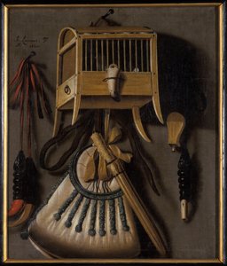 Stilleben med utstyr for fuglefangst, 1660