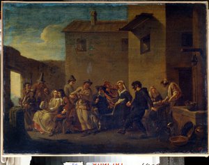 Karneval i Venezia (Karneval i Venezia). Maleri av Johannes Lingelbach