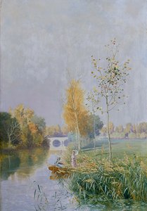 Mennesker i et elvelandskap