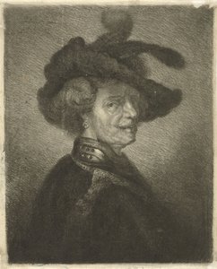 Tronie av en mann med en fjærkledd beret av Johannes Mock