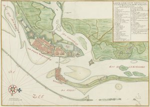 Akvarellkart over byen Recife (Brasil) på 1600-tallet