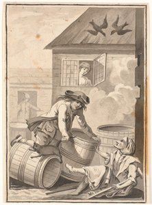 Jens Blok og Gunild. Illustrasjon for Ludvig Holberg: Peder Paars 1772. (2. bok, 3. sang) av Johannes Wiedewelt