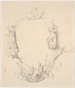 Utkast til tittelvignett for sjøkart (med teksten: Pass Kaart over Kattegattet, utgave av Søkortarkivet 1799) av Johannes Wiedewelt
