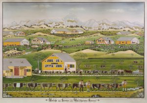 Ansicht vom Säntis und der alpfahrenden Sennerei