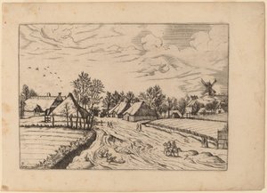 Landsby med postmølle av Johannes and Lucas van Doetechum after Master of the Small Landscapes