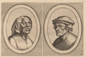 "Baef Schol-becx" og "Spruyt Vroegh-beverven" av Johannes and Lucas van Doetechum after Pieter Bruegel the Elder