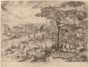 Pilegrimene til Emmaus av Johannes and Lucas van Doetechum after Pieter Bruegel the Elder