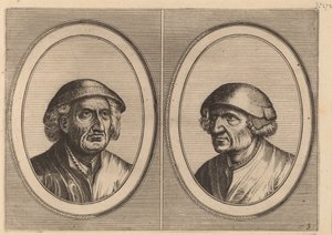 "Hans Onvertsaeght" og "Koen Slock-speck" av Johannes and Lucas van Doetechum after Pieter Bruegel the Elder