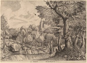 Pagus Nemorosus (skogkledd landsby) av Johannes and Lucas van Doetechum after Pieter Bruegel the Elder