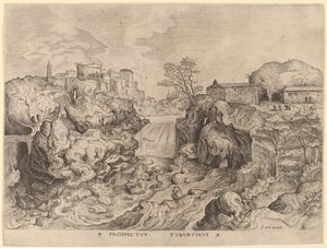 Prospectus Tyburtinus (Utsikt over Tiberen) av Johannes and Lucas van Doetechum after Pieter Bruegel the Elder