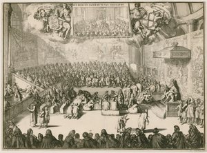 En sesjon i Underhuset med George II på tronen