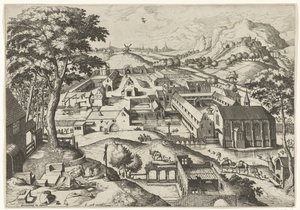 Landskap med den hellige Hieronymus hieronimus in deserto (tittel på objekt) Landskap med kristne historier (serietittel) av Johannes of Lucas van Doetechum