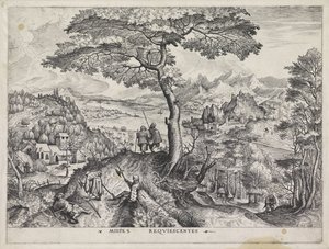 Landskap med hvilende soldater Milites Requiescentes (tittel på objekt) Store landskap (serietittel) av Johannes of Lucas van Doetechum
