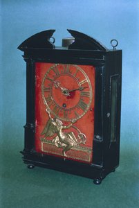 Tidlig vektdrevet pendelklokke, muligens designet av Christian Huygens (1629-95) ca. 1675 (tre)