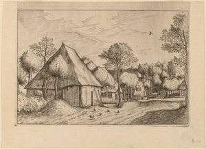 Et gårdstun med en trekkbrønn av Johannes van Doetechum, the Elder and Lucas