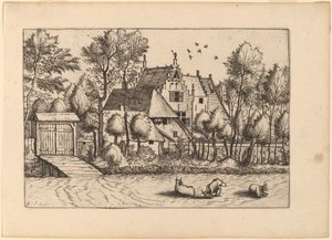 Landsted med grøft av Johannes van Doetechum, the Elder and Lucas