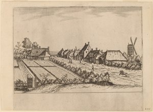 Åkre og en landsbyvei med postmølle av Johannes van Doetechum, the Elder and Lucas