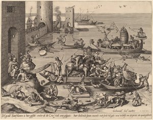 Saint Martin med hesten sin i et skip av Johannes van Doetechum, the Elder, and Lucas