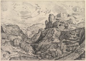 Alpinlandskap med en dyp dal fra The Large Landscapes, ca. 1555-56.