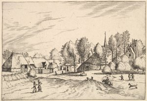 Landsby med kirketårn fra Multifariarum casularum landlige funksjoner cur..., 1559-61 av Johannes van Doetecum I