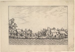 Gårder, pløyd åker i forgrunnen fra Praediorum villarum et rusticarum casu..., ca. 1559-61. av Johannes van Doetecum I