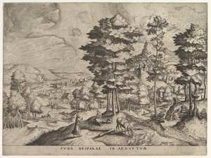 Fly til Egypt Fly til Egypt fra The Large Landscapes, ca. 1555-56. av Johannes van Doetecum I