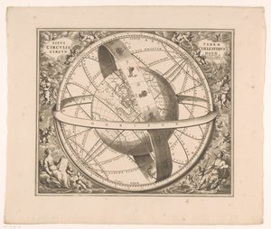 Jordekort i henhold til Ptolemaios system Stedet for jorden omgitt av himmelsirkler (tittel på objekt) av Johannes van Loon