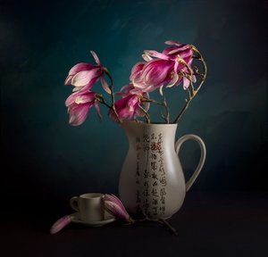 Elegant stilleben med magnolia av John-Mei Zhong