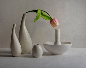 Vaser med myke rosa tulipaner av John-Mei Zhong