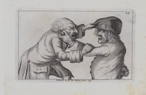 To sinte menn kjemper mot hverandre (gravering)