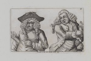 Two Wigged Men Burlesque the Magna Carta (gravering)