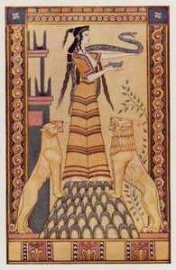 Slangegudinnen på Kreta (farge litho) av John (after) Duncan
