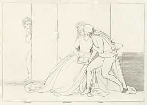 The Lovers Surprised, Inferno, Canto 5 (gravering) av John (after) Flaxman