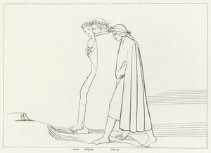 Møtet med Statius, Skjærsilden, Canto 21 (gravering) av John (after) Flaxman