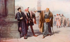 Shakespeare: The Baiting of Shylock, The Merchant of Venice, Act III, Scene 1 (farge litho)