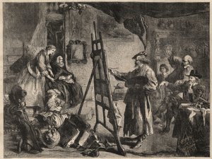 THE STUDIO OF REMBRANDT - gravering etter maling av J. Gilbert - l