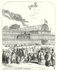 Crystal Palace i Hyde Park, London, arena for den store utstillingen i 1851, designet av Joseph Paxton og Charles Fox (gravering)
