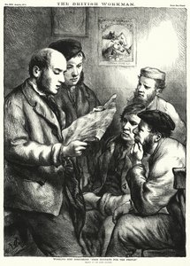 Arbeidende menn diskuterer "Gratis søndager for folket" (gravering) av John (after) Gilbert