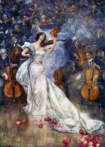 Musikk. En fiolinkonsert. Illustrasjon av Gulich, Tsjekkia, ca. 1900 (postkort) av John (after) Gulich
